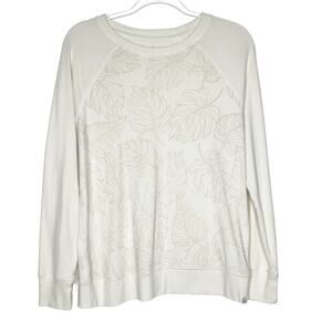 EDDIE BAUER Monstera Leaf Print Sweatshirt Scoop Neck Classic Fit Ivory Size L